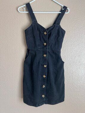 RD Style Black Button Front Denim Wide Strap Dress